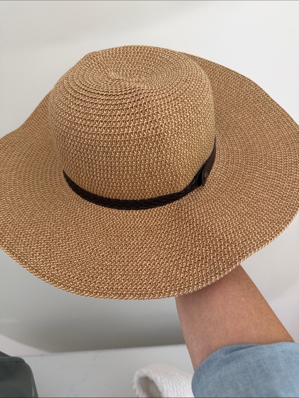 Classic Straw Sun Hat with Brown Braid Trim - Women's Beach Hat. Packable - Picture 5 of 5